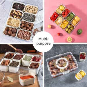 Snackle Box Charcuterie Container, Divided Serving Tray with Lid and Handle, Portable Snack Platters for Fruit, Nuts, Candy, Entertaining, Party, Picnic