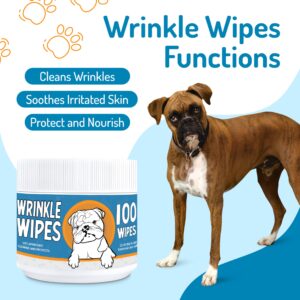 Eye Wipes (120Wipes) + Wrinkle Wipes for Bulldogs(100Wipes) - Clean Wrinkles, Tear Stains, Tail Pockets and Paws