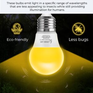 LOHAS Bug Light Bulb Yellow LED Bulbs, Outdoor Porch Lights, Amber Bedroom Night Light Bulb A15 Bugs LED Bulbs, 40W Equivalent E26 Edison Bulb(5W), Warm LEDs Hallway Lighting Decorative Lamps(4 Pack)