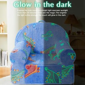 ILPEOD Toddler Chair Sherpa Couch Sherpa Kids Chair, Cuddly Comfy Toddler Plush Chair Toddler Couch Reading Chair for Kids Glow in The Dark Dinosaur