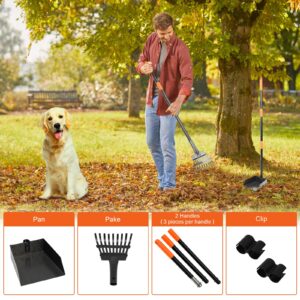 Twocorn Pooper Scooper, Dog Pooper Scooper Tray and Rake Set with Adjustable Stainless Steel Long Handle for Large Medium Small Dogs