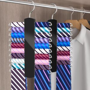 Dolinvo Tie Rack Tie Hanger 2Pack, Premium Wooden Tie Organizer 40 Storage Capacity Tie Holder for Closet,360 Degree Space Saving Ties/Belt/Scarves Hanger for Men,Black