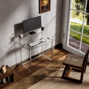 Eglaf Acrylic Desk - Home Office Desk with Monitor Stand - Modern Clear Desk Study Writing Table Computer Desk for Office, Living Room, Bedroom, 31.5" L x 19.7''W x 34.7" H