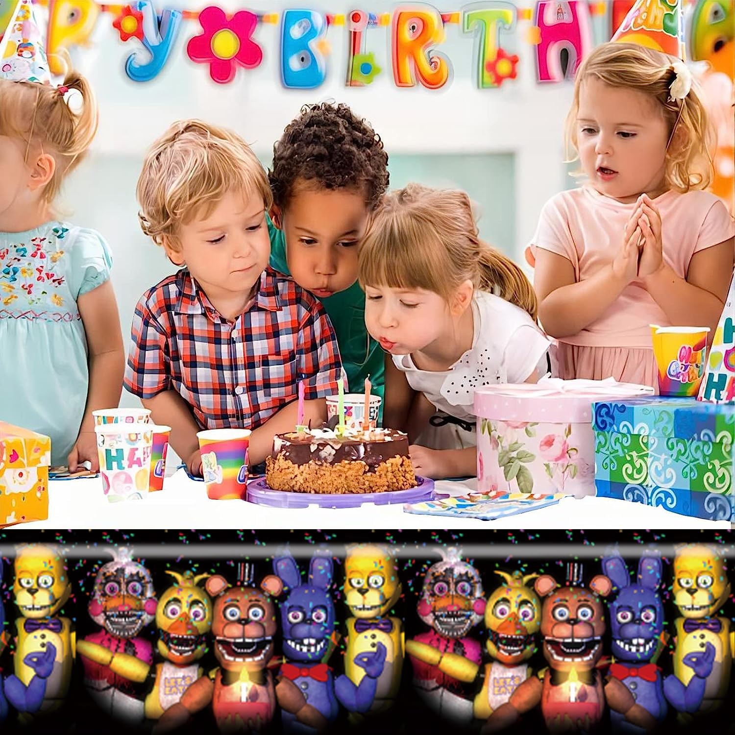 WOLEN 2Pcs Five Nights Tablecloth Disposable Tablecover Birthday Party Supplies and Decorations for Kid Boy Baby Shower Rectangle Tables 70"X42",2 Pack