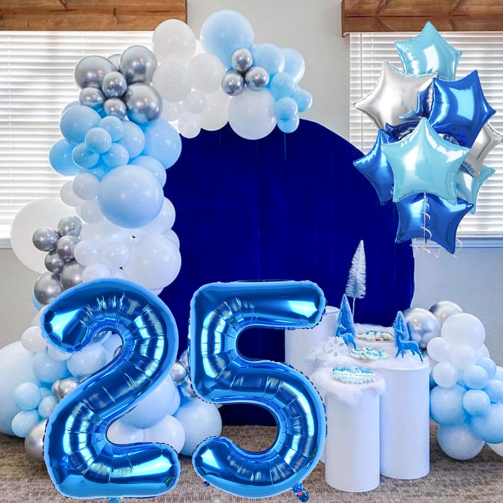 2nd Birthday Balloon for Boys, 40 Inch Balloon Number 2 Dark Blue, Large Foil Mylar Star Two Balloon Light Royal Blue Silver, Helium Globos Azules 2 Balloon for Birthday Graduation Party Decoration