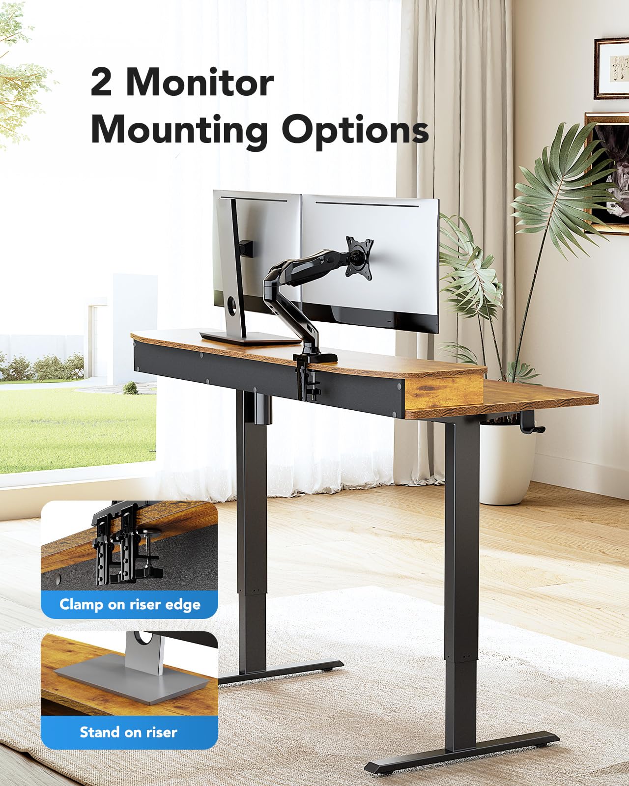 HUANUO 48" x 26" Electric Standing Desk with 2 Drawers & 26.7" Large Keyboard Tray, C-Clamp Mount Compatible, Adjustable Computer Desk for Home Office, Stand Up Desk with 4 Height Presets, Vintage