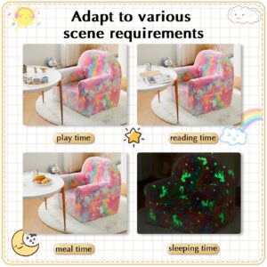 ILPEOD Toddler Chair Sherpa Couch Sherpa Kids Chair, Cuddly Comfy Toddler Plush Chair Toddler Couch Reading Chair for Kids Glow in The Dark Rainbow Pink