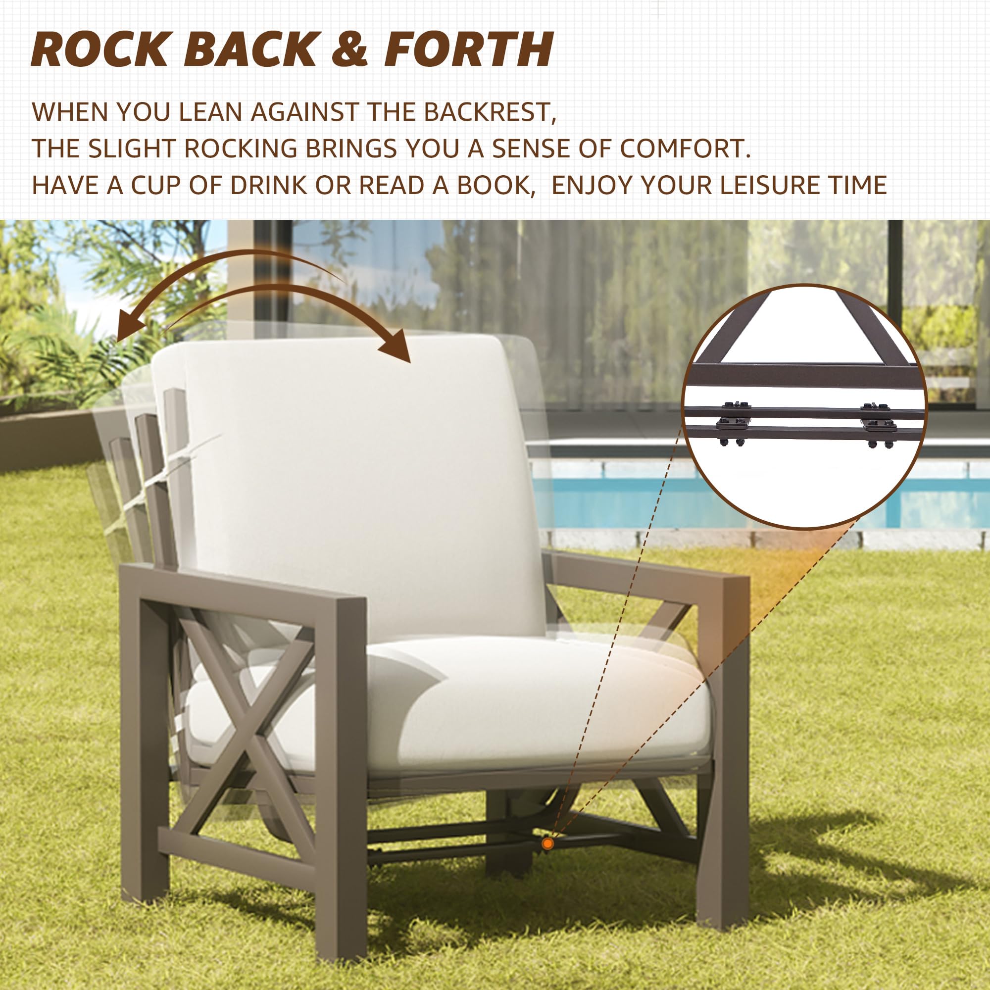 NATURAL EXPRESSIONS Patio Furniture Sets, 4 Pieces Outdoor Furniture Modern Metal Patio Sectional Sofa Conversation Set,2 Motion Rocking Chairs,6.5" Olefin Cushions for Yard,Porch,Poolside