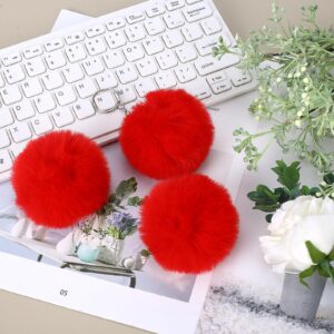 6 Pcs Red Pom Poms Faux Fur Pom Pom Balls Round Fluffy Pompoms for Crafts with Tiny Cord for Hat Shoes Garment Hair Pins Earrings Necklace Charm Christmas Valentine's Day Wedding Accessories