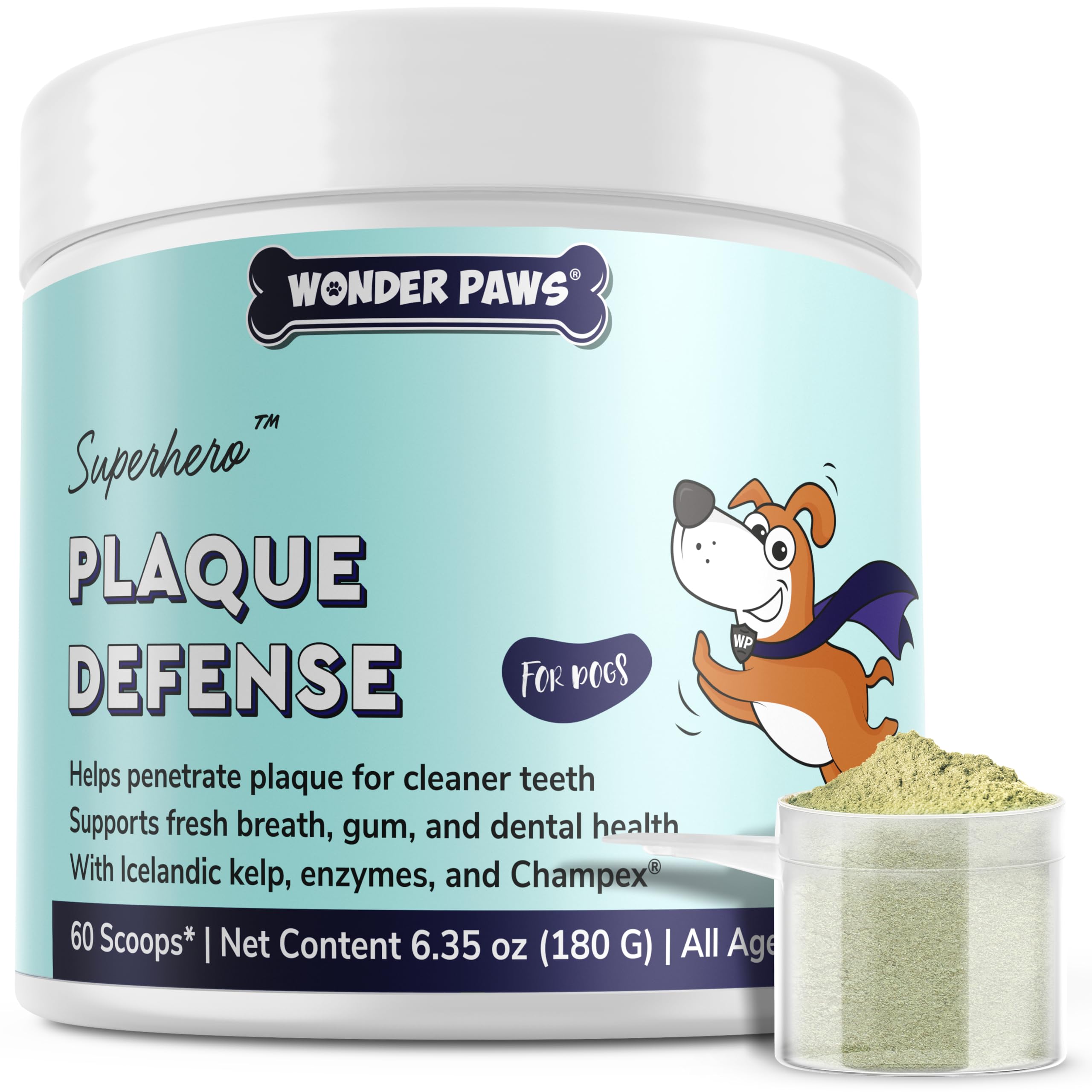 Wonder Paws Dental Powder for Dogs – Teeth Cleaning & Dental Care Made Easy – Removes Plaque, Tarter, Stains & Freshens Breath – Plaque & Tartar Remover for Dogs of All Ages – 60 Scoops