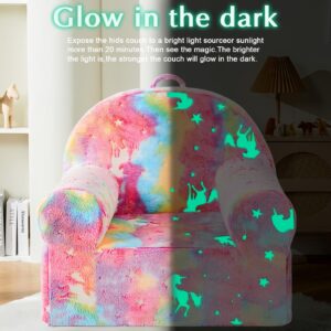 ILPEOD Toddler Chair Sherpa Couch Sherpa Kids Chair, Cuddly Comfy Toddler Plush Chair Toddler Couch Reading Chair for Kids Glow in The Dark Rainbow Pink