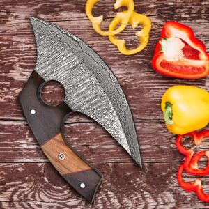 RC Damascus ULU Knife with Free Leather Sheath-7.4"Handmade Pizza Cutter with Non-Slip Handle-Alaskan Ulu Knife Used For Multi-Purpose And Gifting"Your SATISFACTION its ultimate goal!