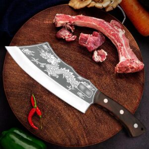 Black Dragon Knife Japanese Titanium Steel Version, Handmade Dragon Slaying Knife Japanese Kitchen Knife, Dragon Shaped Carved Chopper, Stainless Steel Kitchen Knife (A-2.5mm)