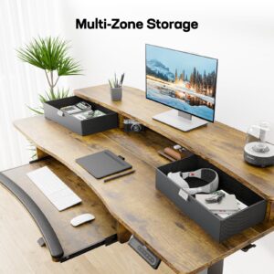 HUANUO 48" x 26" Electric Standing Desk with 2 Drawers & 26.7" Large Keyboard Tray, C-Clamp Mount Compatible, Adjustable Computer Desk for Home Office, Stand Up Desk with 4 Height Presets, Vintage