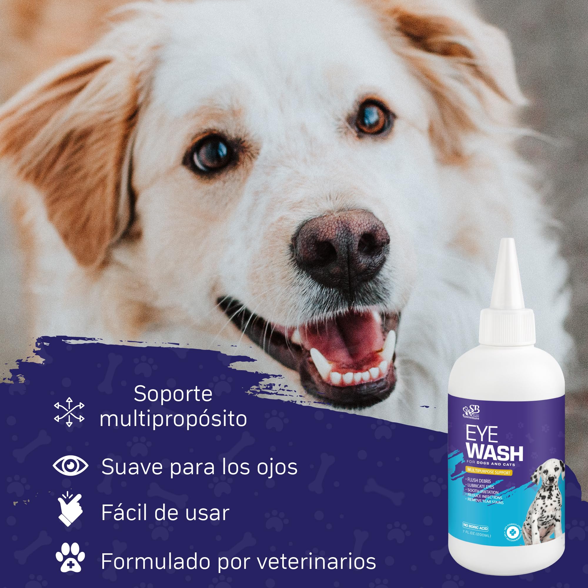 Spanielbuns Dog Eye Drops 200ml,All Natural Ingredients Eye Wash for Dogs and Cats, Cleanses Tear Stains,Goop Mucus, Improves Allergy Symptoms and Dry Eyes