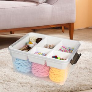 2 Pack 17 QT Plastic Storage Bins with Lids, Art Supply Storage Organizer with Removeable Tray, Clear Storage Box for Craft, Lego, Crayon, Sewing, Bead and Tool, Stackable Craft Organizer