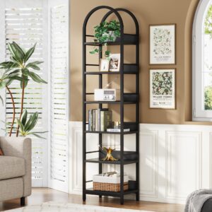 Tribesigns 6-Tier Open Bookshelf, 78.7" Tall Arched Bookcase Narrow Bookshelf with Metal Frame, Freestanding Corner Bookcase Display Shelves for Living Room, Home Office, Black