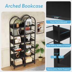 Tribesigns 6-Tier Open Bookshelf, 78.7" Tall Arched Bookcase Narrow Bookshelf with Metal Frame, Freestanding Corner Bookcase Display Shelves for Living Room, Home Office, Black