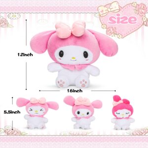 Teluhui 16 Inch Anime Plush - Japanese Anime Mommy with 3 Babies Plush Kawaii Stuffed Animals Plushie Pillows Decor Gift Birthday Thanksgiving for Fans Boys Girls