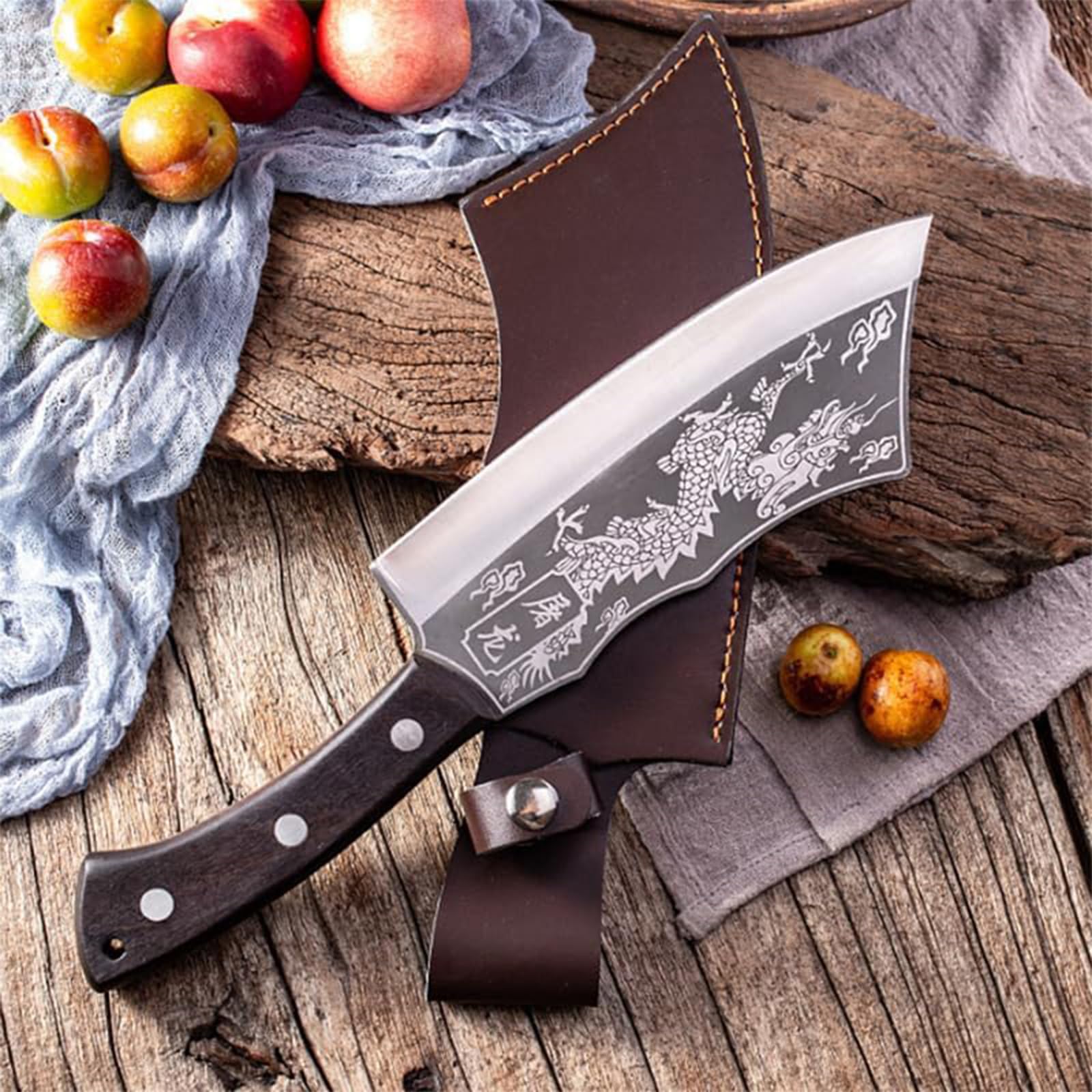 Handmade Dragon Knife, 8.2'' Cuchillo de Cocina Afilado, Dragon Slaying Knife, Japanese Black Dragon Knife, Handmade Super Sharp High Carbon Stainless Steel Kitchen Knives with Sheath (B)