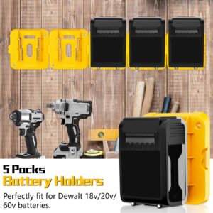 TAIRDA 10Packs Battery Holder Tool Holder, 5 Packs Battery Holder Wall Mount for Dewalt 20v Battery, 5 Packs Tool Holder Wall Mount for Dewalt 20v Tools