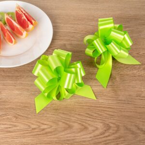 Restaurantware Gift Tek 5.5 Inch Ribbon Pull Bows 10 Satin Pull Bows - 20 Loops Instant Pull Design Green Plastic Flower Bows For Gifts Large For Wedding Baskets And Gift Wrapping