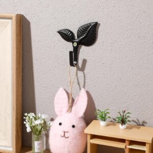 4pcs Iron Leaf Single Wall Hooks Rustic Wall Hooks Vintage Coat Hooks for Scarf Bag Key Cap Clothes Kitchen Black