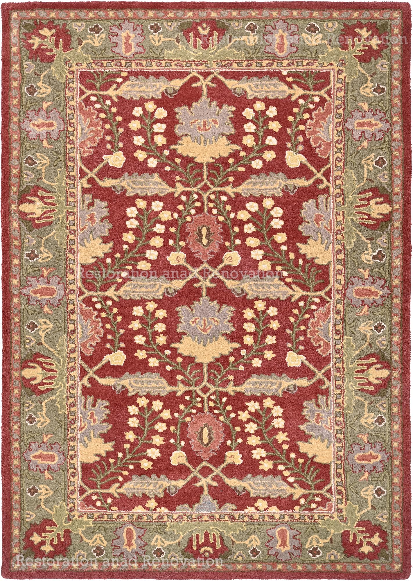 Restoration and Renovation Traditional Handcrafted Area Rug, Classic Oriental Pattern, Premium Wool, Rich Red & Gold with Floral Accents, 8x10 Feet - Living Room Bedroom Carpet (Rust, 6' x 9')