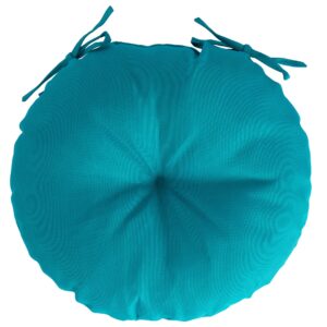 Magpie Fabrics Outdoor 15"x15"x4" Round Bistro Seat Cushions with Ties Set of 2, Tufted Waterproof Patio Floor Chair Pads for Home Garden Balcony Kitchen Office Porch, Teal