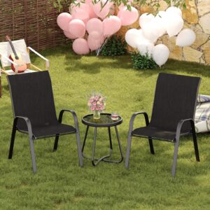 Amopatio 3 Piece Patio Set, Outdoor Stackable Dinging Chairs for All Weather, Breathable Garden Outdoor Furniture for Backyard Deck, Black