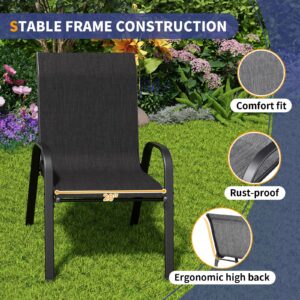 Amopatio 3 Piece Patio Set, Outdoor Stackable Dinging Chairs for All Weather, Breathable Garden Outdoor Furniture for Backyard Deck, Black