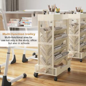 COVAODQ COAVODQ Book Cart with Wheels Mobile Bookshelf Rolling Bookshelf Organizer Bookcase Book Storage Rack, Book Movable Rolling Carts with Wheels for Home Sclool Office 5-Tier