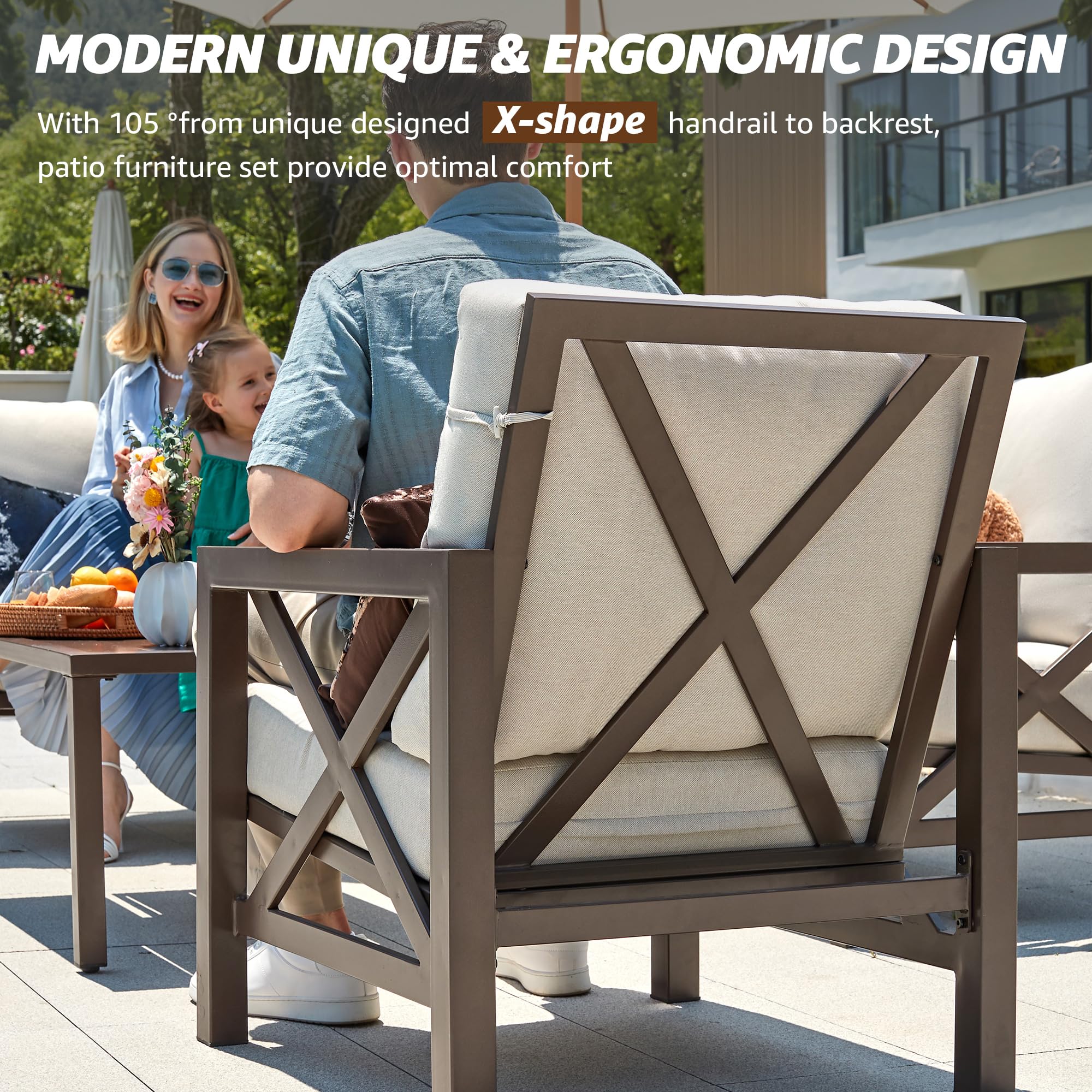 NATURAL EXPRESSIONS Patio Furniture Sets, 4 Pieces Outdoor Furniture Modern Metal Patio Sectional Sofa Conversation Set,2 Motion Rocking Chairs,6.5" Olefin Cushions for Yard,Porch,Poolside