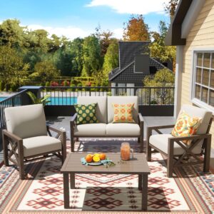 natural expressions patio furniture sets, 4 pieces outdoor furniture modern metal patio sectional sofa conversation set,2 motion rocking chairs,6.5" olefin cushions for yard,porch,poolside