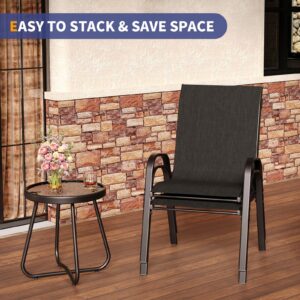 Amopatio 3 Piece Patio Set, Outdoor Stackable Dinging Chairs for All Weather, Breathable Garden Outdoor Furniture for Backyard Deck, Black