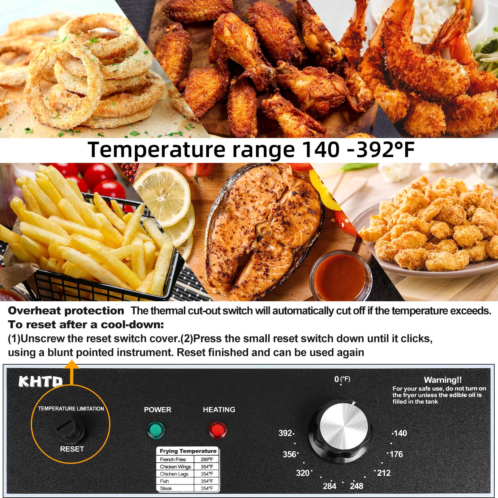 KHTD Commercial Deep Fryer, 11.6QT/11L Extra Large Electric Stainless Steel Countertop Oil Fryer with Baskets, with Temperature Control for Restaurant and Home Use