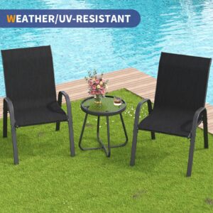 Amopatio 3 Piece Patio Set, Outdoor Stackable Dinging Chairs for All Weather, Breathable Garden Outdoor Furniture for Backyard Deck, Black