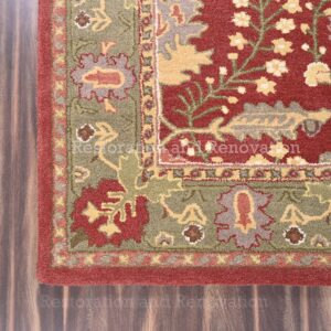 Restoration and Renovation Traditional Handcrafted Area Rug, Classic Oriental Pattern, Premium Wool, Rich Red & Gold with Floral Accents, 8x10 Feet - Living Room Bedroom Carpet (Rust, 6' x 9')