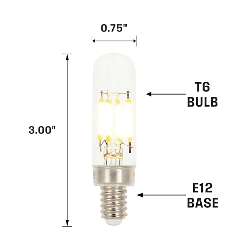 Westinghouse 5158100 2.5 Watt (25 Watt Equivalent) T6 Dimmable Clear Filament LED Light Bulb, Candelabra Base