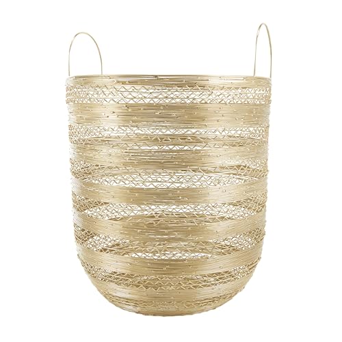 Deco 79 Metal Decorative and Functional Storage Basket Open Frame Wire Basket Organizer with Zig Zag Patterns, Set of 2 Basket for Storage 17", 15"H, Gold