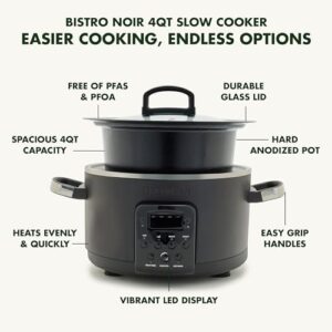 GreenPan 6-in-1 4QT Electric Ceramic Slow Cooker with Glass Lid, Multifunction Presets, Hard Anodized PFAS-Free Removeable Nonstick Crock, Dishwasher Safe, Auto Warm, Delay Timer, Stews, Reheat, Black