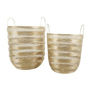 Deco 79 Metal Decorative and Functional Storage Basket Open Frame Wire Basket Organizer with Zig Zag Patterns, Set of 2 Basket for Storage 17", 15"H, Gold