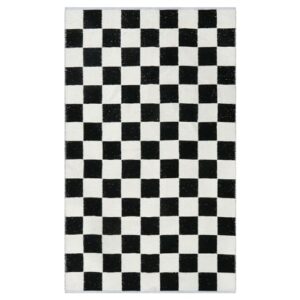 Lahome Checkered 3x5 Black and White Rug, Modern Black Checker Rug for Bedroom, Cotton Woven Aesthetic Area Rug for Kids, Checkerboard Washable Rug Low Pile Floor Carpet