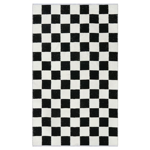 Lahome Checkered 3x5 Black and White Rug, Modern Black Checker Rug for Bedroom, Cotton Woven Aesthetic Area Rug for Kids, Checkerboard Washable Rug Low Pile Floor Carpet