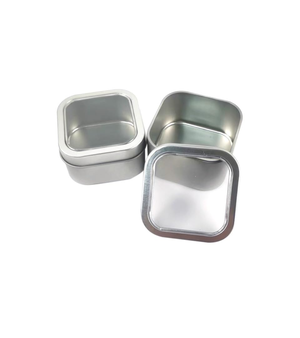 Shirin Packaging Metal Tin Containers for Mint Storage Metal Tins With Lids Tin Boxes Small Metal Box Lid 15/1, storage container square 2.6" x 2.6" x 1.6" Bead Organiser, Treasure Box Silver