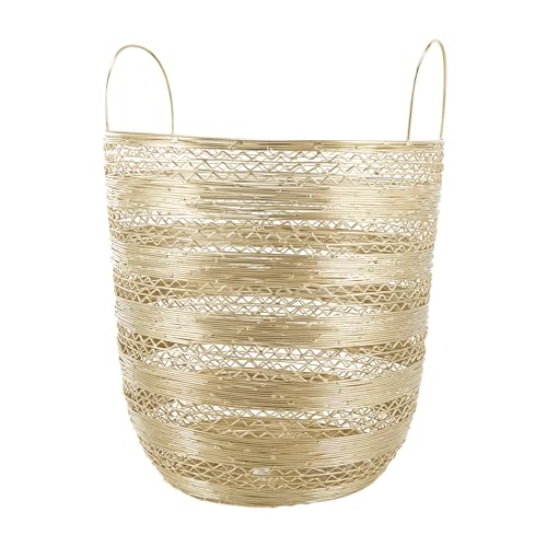 Deco 79 Metal Decorative and Functional Storage Basket Open Frame Wire Basket Organizer with Zig Zag Patterns, Set of 2 Basket for Storage 17", 15"H, Gold