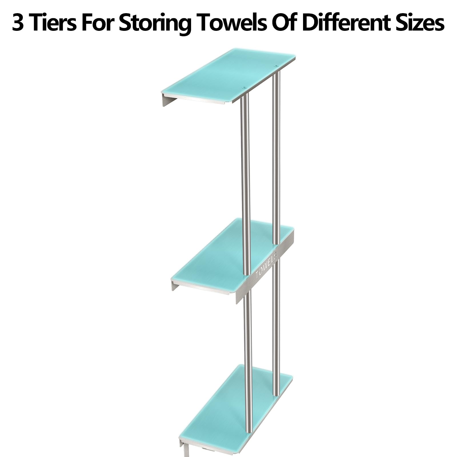 Bathroom Towel Storage, Towel Racks for Bathroom with 3-Tier Shelf & 4 Hooks, Towel Holder for Bathroom Wall for Rolled Bath Towels, Brushed Nickel