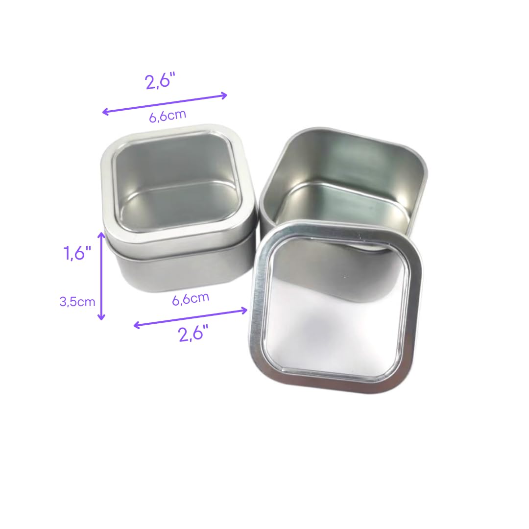 Shirin Packaging Metal Tin Containers for Mint Storage Metal Tins With Lids Tin Boxes Small Metal Box Lid 15/1, storage container square 2.6" x 2.6" x 1.6" Bead Organiser, Treasure Box Silver