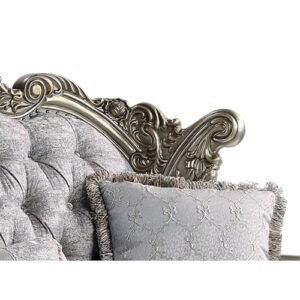 Acme Furniture Miliani Tufted Fabric & Wood Loveseat with 3 Pillows in Gray