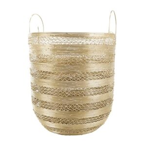 Deco 79 Metal Decorative and Functional Storage Basket Open Frame Wire Basket Organizer with Zig Zag Patterns, Set of 2 Basket for Storage 17", 15"H, Gold